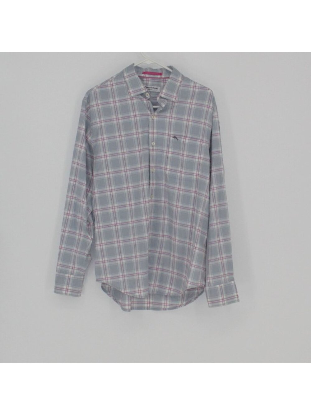 Tommy Bahama Plaid Button-Down Shirt Gray Pink Men Size Medium